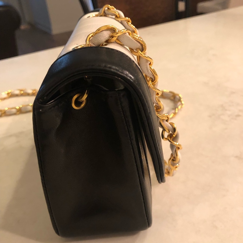 Vintage Chanel Mini Mademoiselle Bag Black and White Lambskin Gold Hardware - Picture 3 of 17
